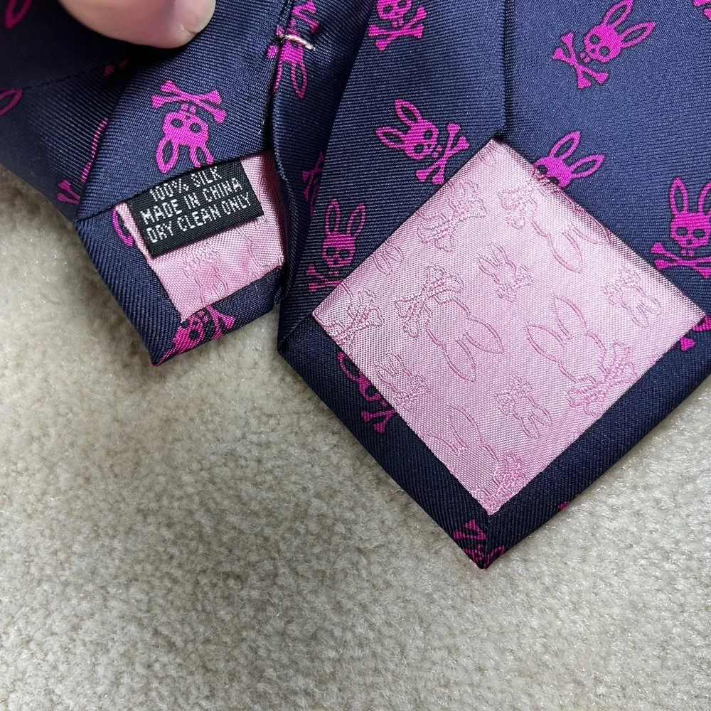 Psycho Bunny Men's 100% Silk Tie Logo All Over Print 58x3 Slim Woven